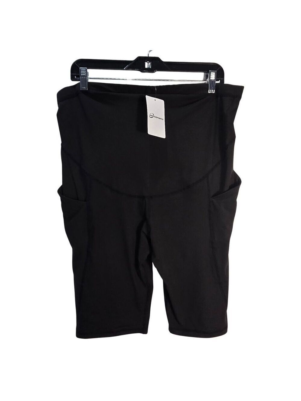 NWT | Black High Waist Maternity Activewear Shorts Pockets Over The Bump | Large
